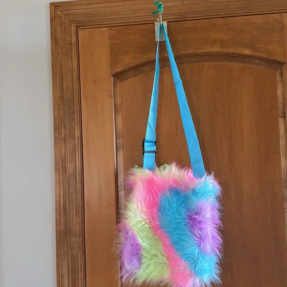 Justice Girls Fluorescent Rainbow Adjustable Strap Crossbody Tote